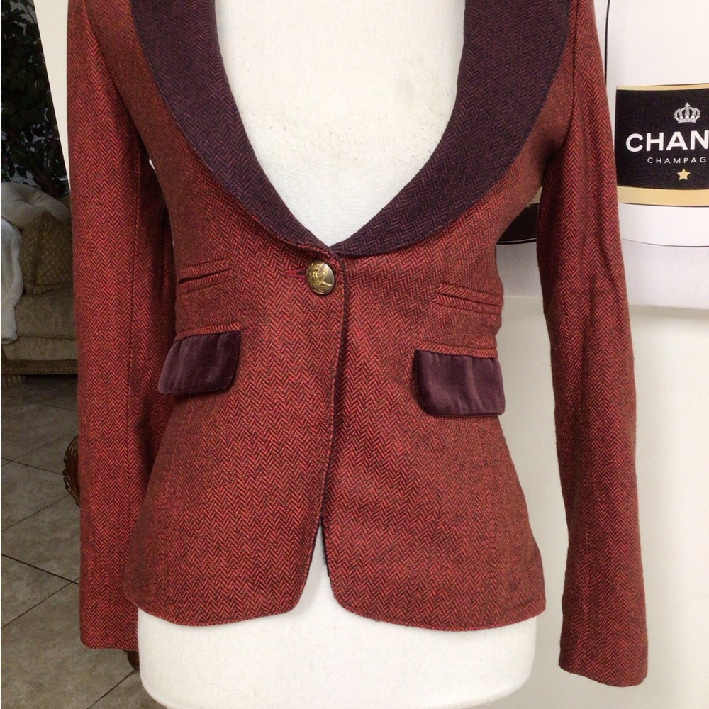 Smythe Velvet Trimmed Peak Lapeled Herringbone Blazer - Picture 5 of 16